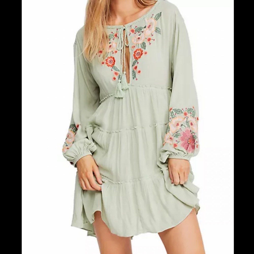 Free People Spell On You Embroidered Dress Sage